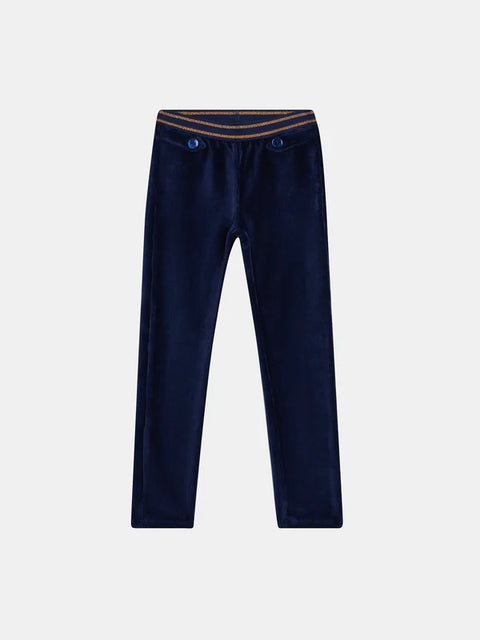 Navy Velour Elasticated Waist Trousers