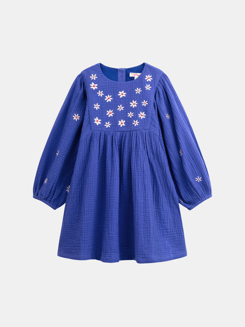 Embroidered Blue Cotton Gauze Dress
