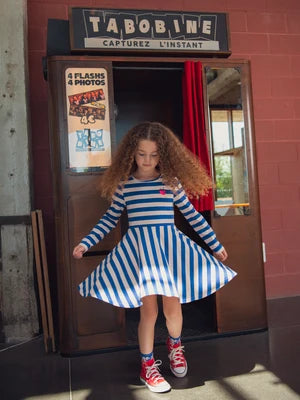 Blue Stripe Cotton Skater Dress