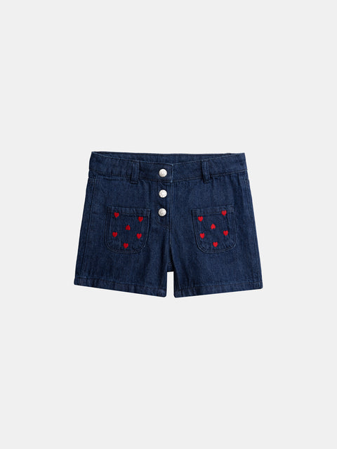 Embroidered Blue Denim Shorts