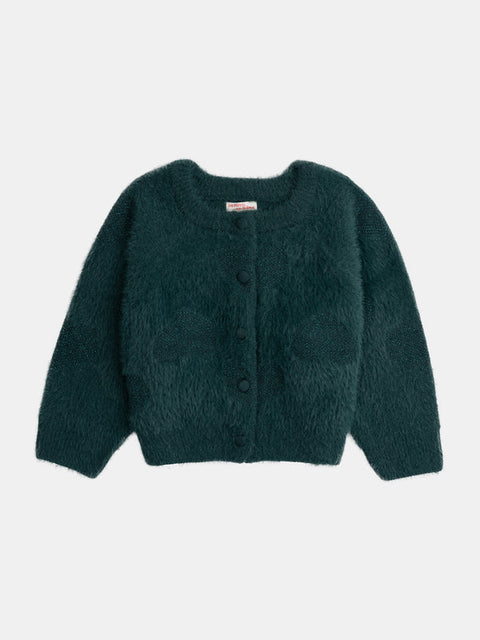 Green Glitter Heart Detail Cardigan