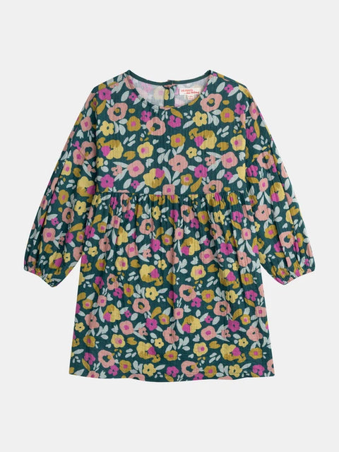 Green Floral Print Double Gauze Cotton Dress