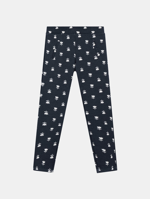 Charcoal Grey Floral Print Bonded Fleece Leggings