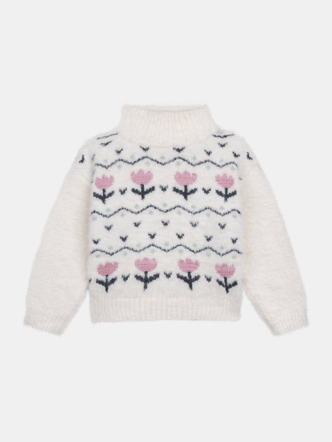 Off White Floral Pattern Jumper