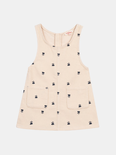 Peach Floral Print Corduroy Dress