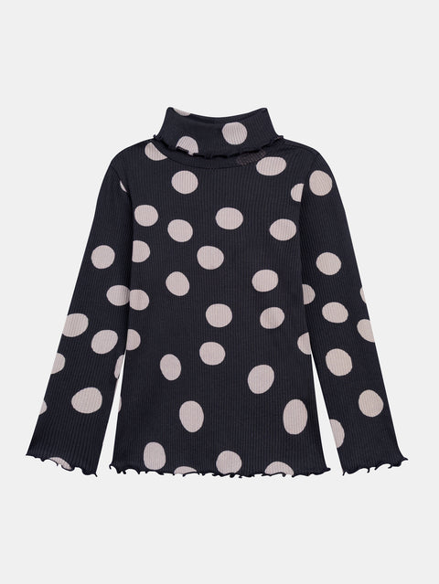 Charcoal Grey Spotted Cotton Polo Neck