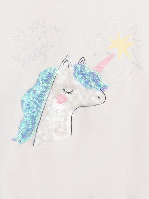 Off White Sequined Unicorn Cotton Fleece Hoodie