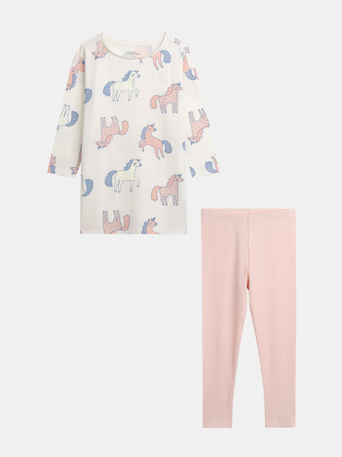 Glow In The Dark Cream Unicorn Print Nightdress/Pyjama Combo