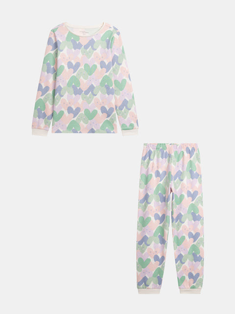 Cream Heart Print Cotton Pyjamas