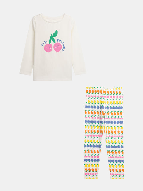 Cream Cherry Print Cotton Pyjamas