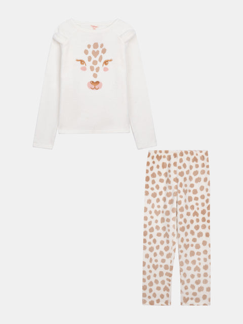 Cream Giraffe Print Velour Pyjamas