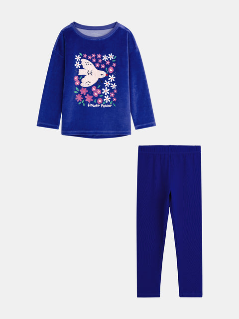 Blue Dove Print Velour Pyjamas
