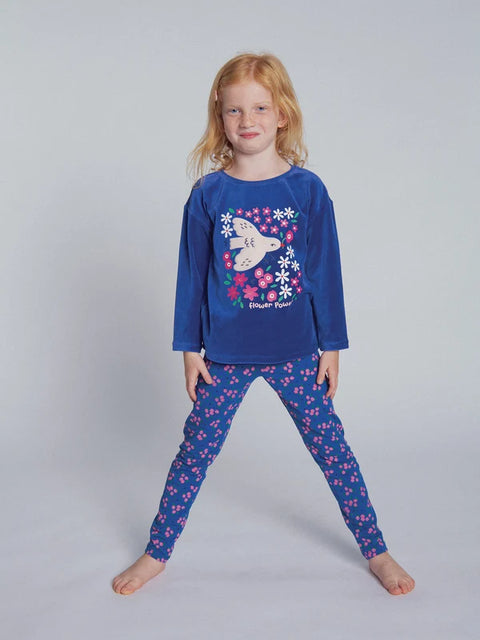 Blue Dove Print Velour Pyjamas