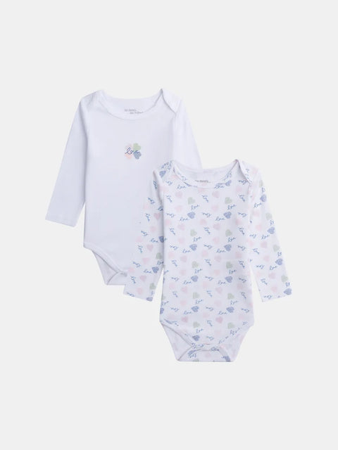 2 Pack White Organic Cotton Bodysuits