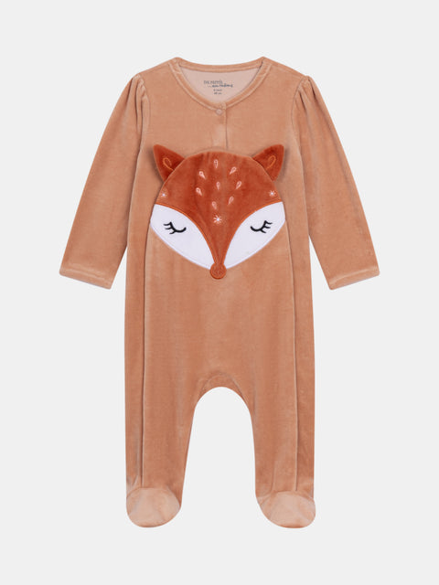 Caramel Fox Applique Velour Sleepsuit