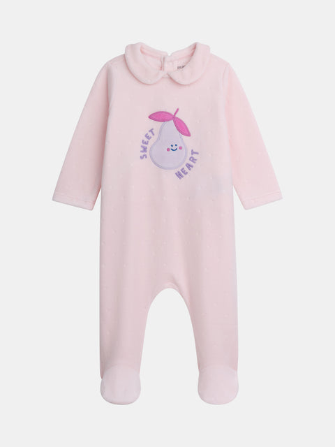 Pink "Sweet Heart" Applique Velour Sleepsuit