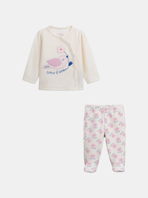 Off White Dove Applique Velour Pyjamas