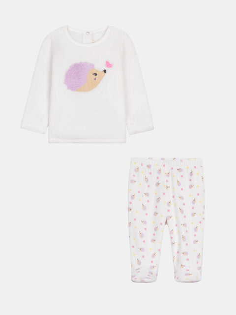 Off White Mouse Print Soft Boa Pyjamas