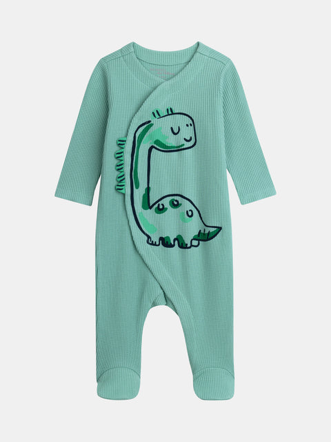 Green Dinosaur Print Waffle Cotton Sleepsuit