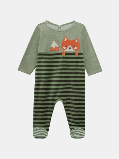 Green Striped Velour Sleepsuit