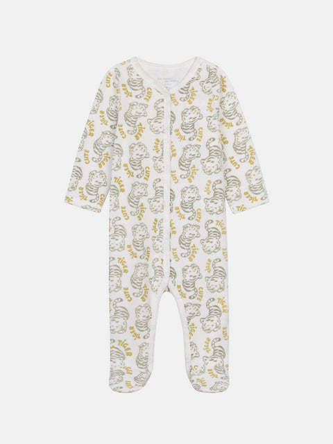 Cream Tiger Print Velour Sleepuit
