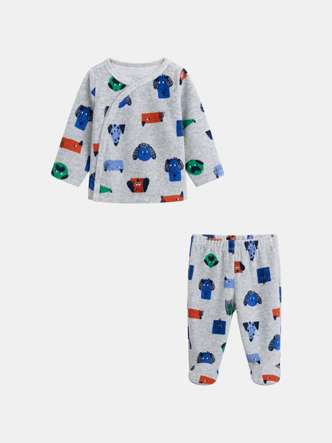 Grey Dog Print Velour Pyjamas