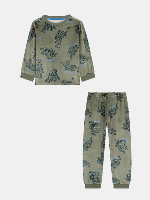 Green Tiger Print Velour Pyjamas