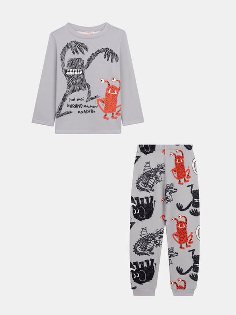 Grey Monster Print Glow In The Dark Pajamas