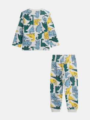 Green Dinosaur Print Velour Pajamas