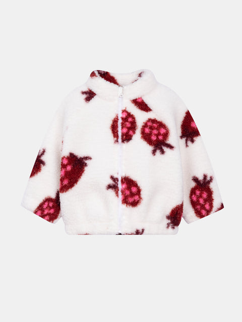 Lined Strawberry Print Sherpa Jacket
