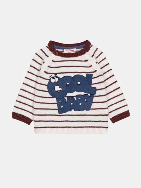 Cream & Burgundy Stripe Cotton Rich Jumper