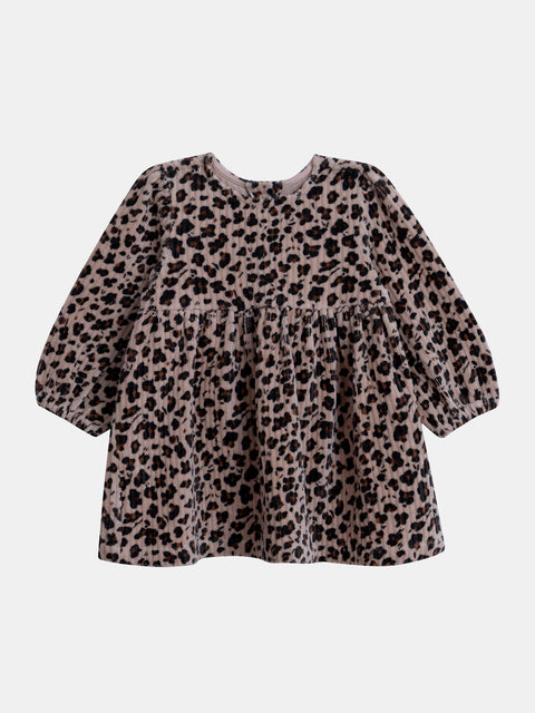 Beige Corduroy Animal Print Dress