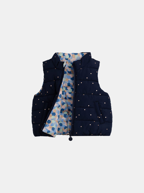 Reversible Blue Printed Sleeveless Jacket