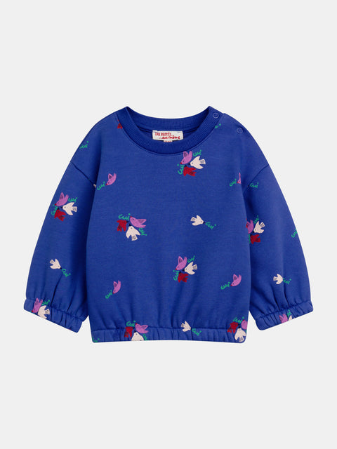 Blue Floral Print Cotton Rich Sweatshirt