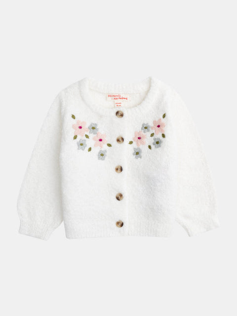Cream Floral Embroidered Cotton Cardigan