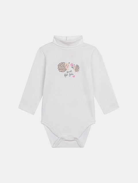 Off White Hedgehog Print Cotton Polo Neck