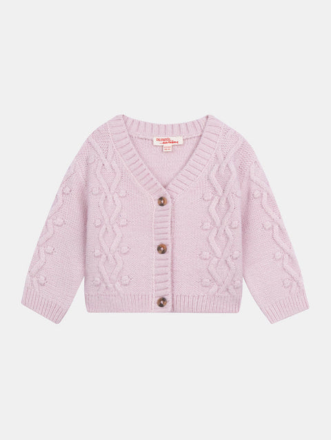 Pink Cable Knit V Neck Cardigan
