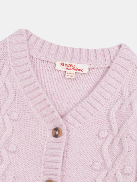 Pink Cable Knit V Neck Cardigan