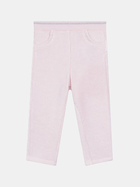 Pink Ribbed Velour Leggings