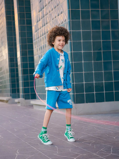 Blue Tie Waist Jersey Cotton Shorts