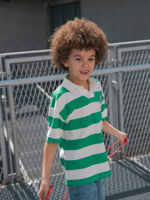 Green Stripe Cotton Polo Shirt