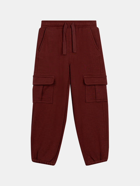 Brown Cotton Fleece Cargo Joggers