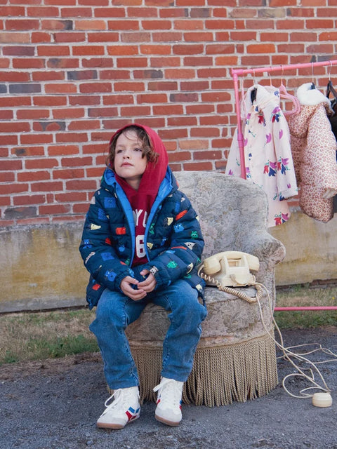 Reversible Navy Dog Print Hooded Jacket