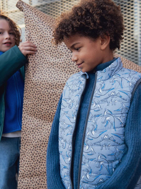 Blue Shark Print Reversible Sleeveless Jacket