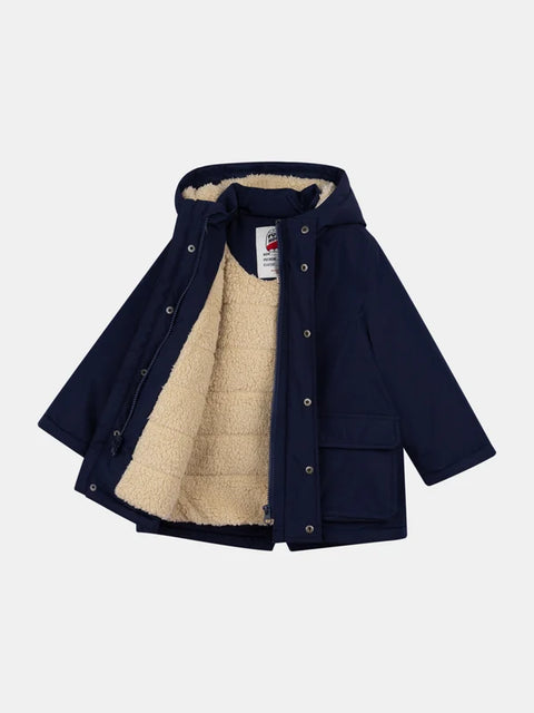 Navy Lined Canvas Coat With Detachable Printed Gilet