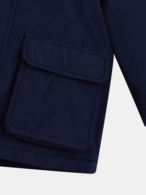 Navy Lined Canvas Coat With Detachable Printed Gilet