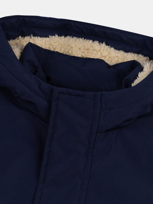 Navy Lined Canvas Coat With Detachable Printed Gilet
