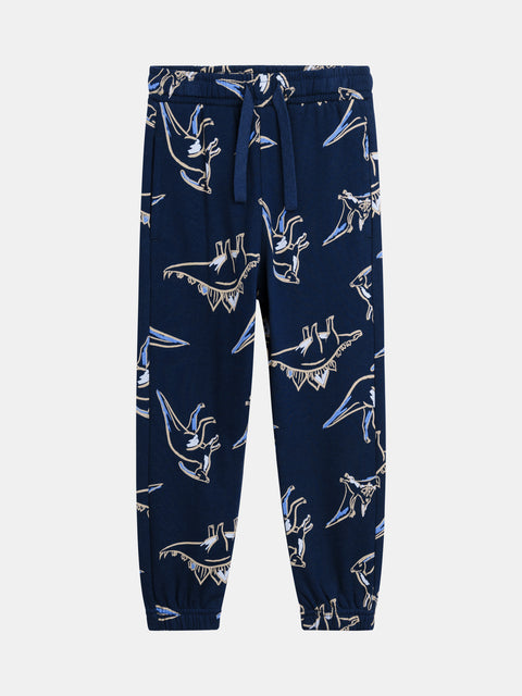 Navy Dinosaur Print Cotton Fleece Joggers