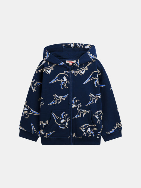Navy Dinosaur Print Cotton Fleece Hoodie