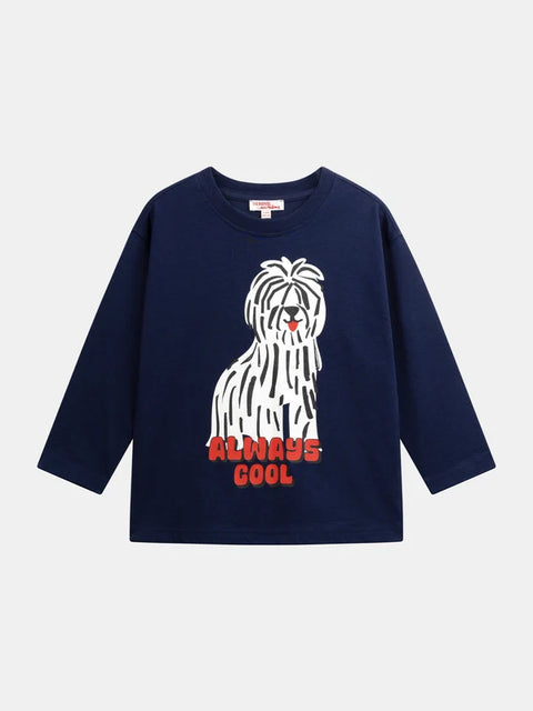 Navy Dog Print Cotton T-Shirt
